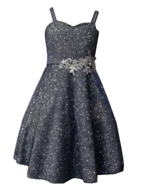 Little Girls Navy Glitter Metallic Strap Flower Girl Dress 2-6 - SophiasStyle.com